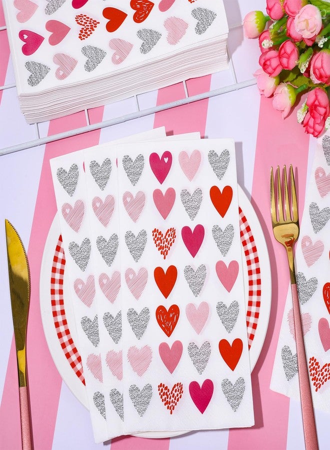 وولاين مجموعة مناديل ورقية لعيد الحب من والين، 100 قطعة، بألوان الأحمر والوردي والأسود، مزينة بقلوب، للاستخدام مرة واحدة، مناسبة للعشاء والمطبخ والحمام ومستلزمات الحفلات. - Image 4